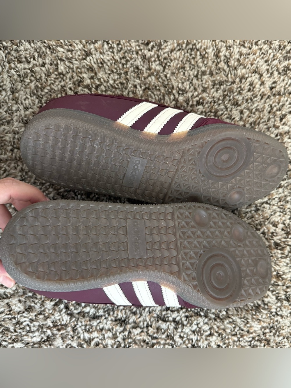 adidas Maroon Mary Jane Flats with White Stripes - Picture 3 of 5